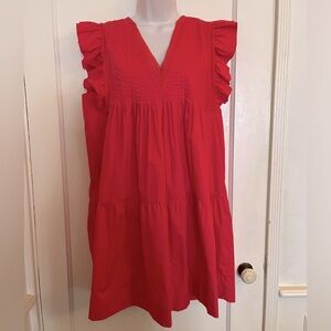 AQUA Ruffle Sleeve Vermillion Sundress